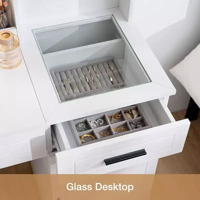 Hommpa Makeup Desk Vanity with Charging Station and Storage Shelves White One Cabinet