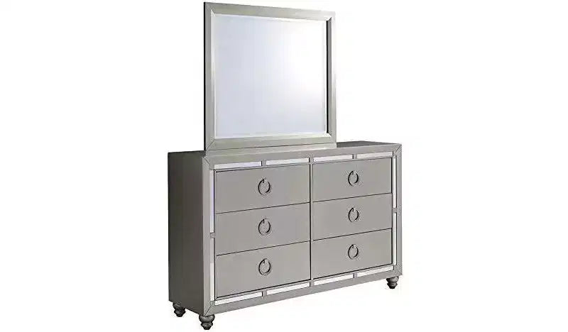 HomeStock Silver Trim Mirror with Contemporary Design Elegant Bedroom Accent for a Polished Look