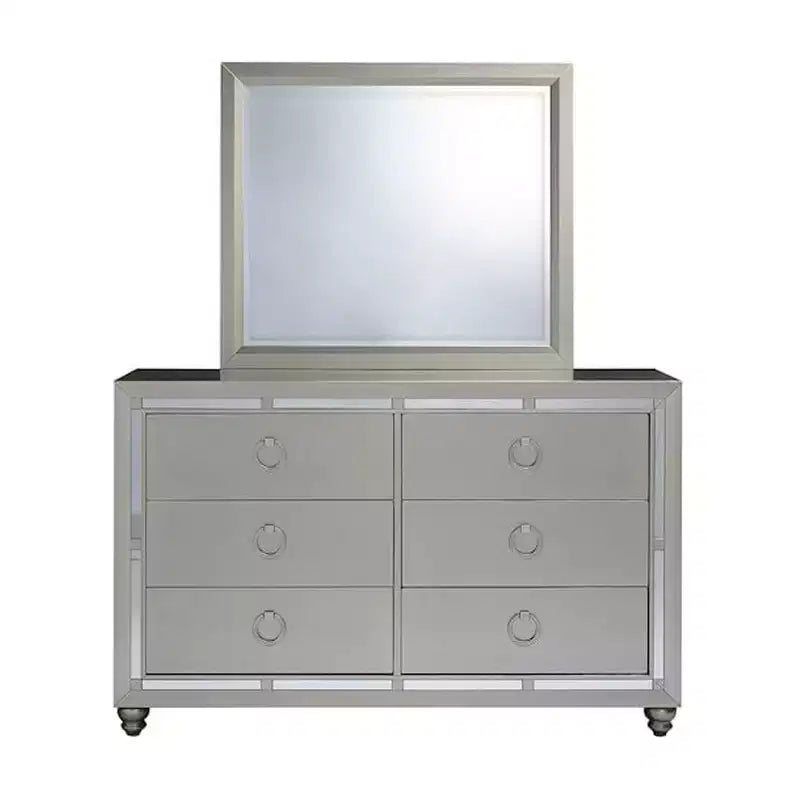 HomeStock Silver Trim Mirror with Contemporary Design Elegant Bedroom Accent for a Polished Look