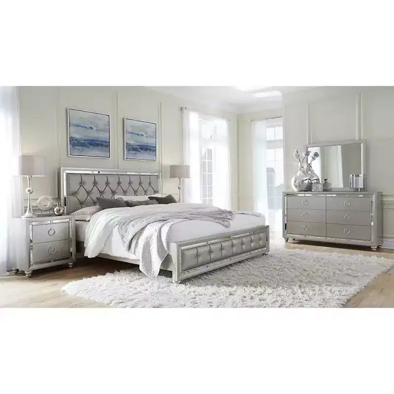 HomeStock Silver Trim Mirror with Contemporary Design Elegant Bedroom Accent for a Polished Look