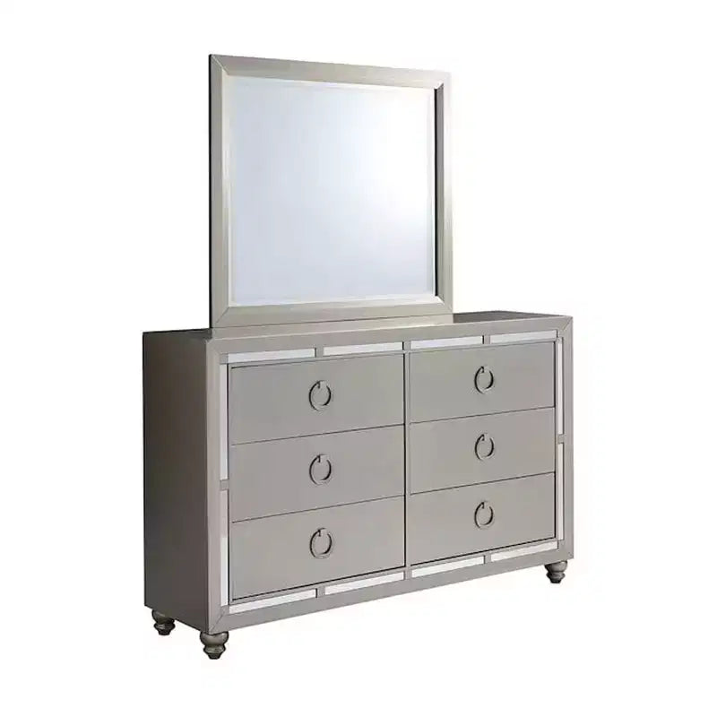 HomeStock Silver Trim Mirror with Contemporary Design Elegant Bedroom Accent for a Polished Look