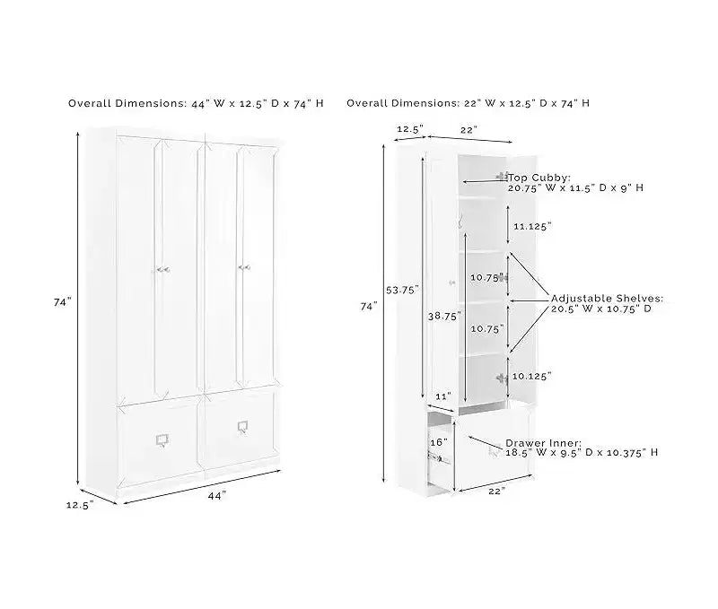 HomeStock 74 in H and 12.5 in.W Metal Utility Storage Cabinets with 2 -Doors and 3 Shelves