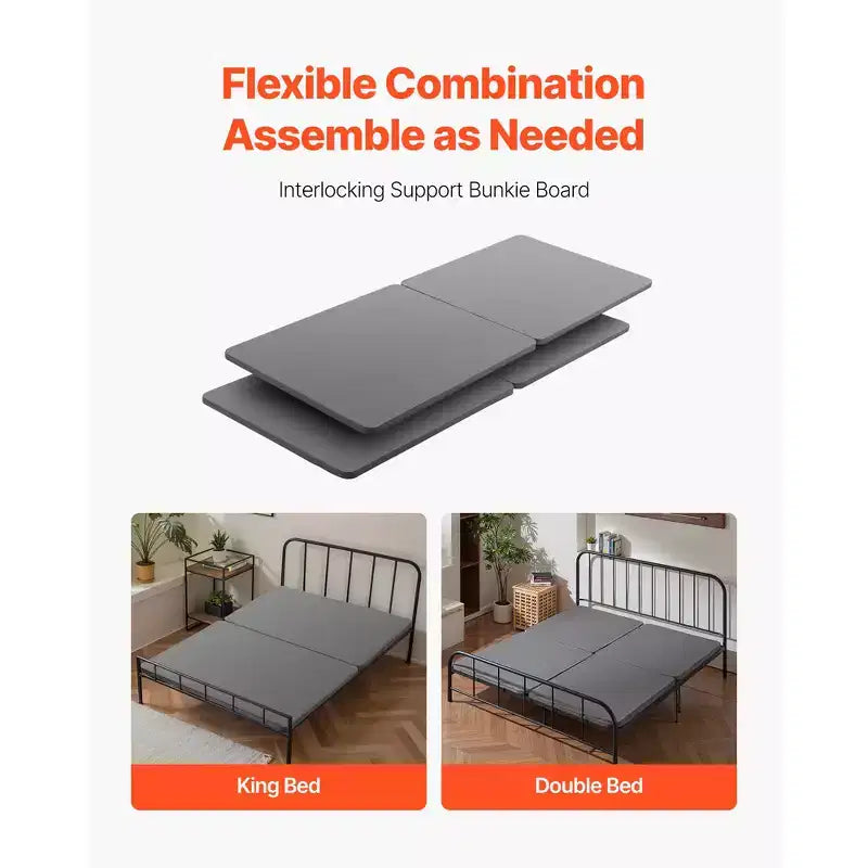 VEVOR King Size Bunkie Board, 1.5 in Bed Board Slats with 200D Oxford Cloth, Wooden Mattress Support for King Size Bed, 4 Piece, Gray