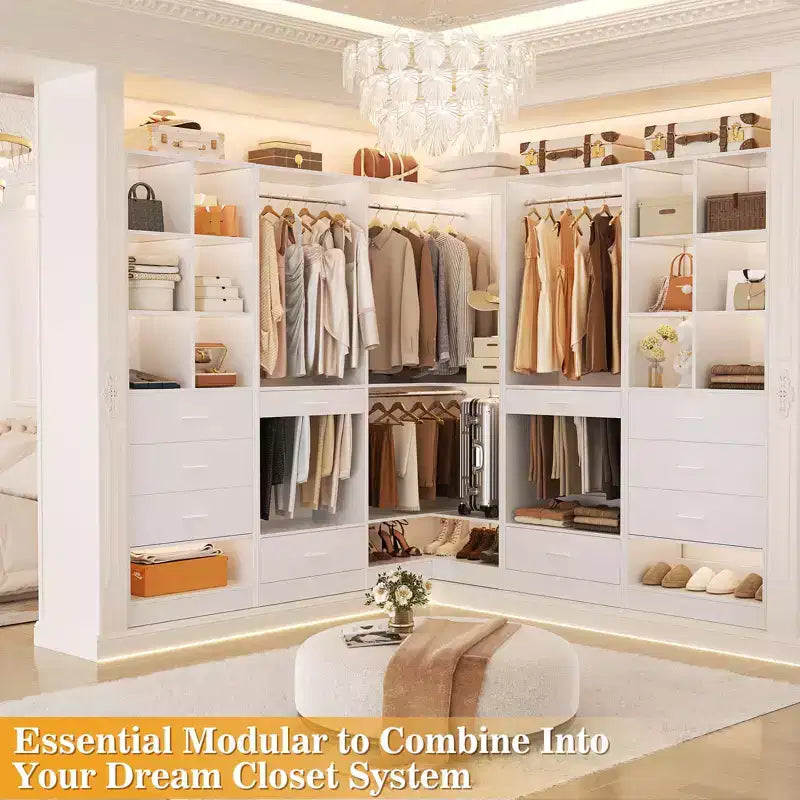 Besiost Freestanding Corner Closet System with 2 Hanging Rods and Shoes Shelf