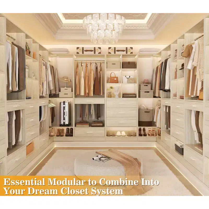 Besiost Freestanding Corner Closet System with 2 Hanging Rods and Shoes Shelf
