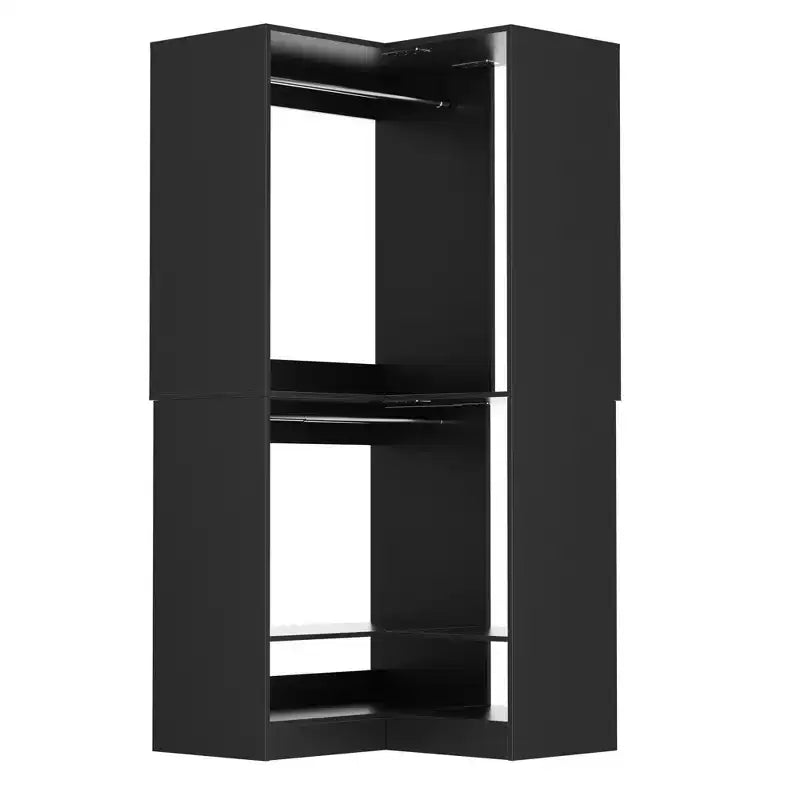 Besiost Freestanding Corner Closet System with 2 Hanging Rods and Shoes Shelf