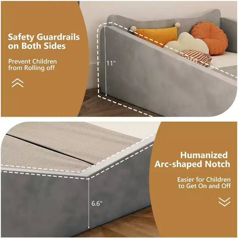 JOYMOR Toddler Bed, Floor Bed with Safety Guadrail, Montessori Toddler Bed with Animal Ear Shapes
