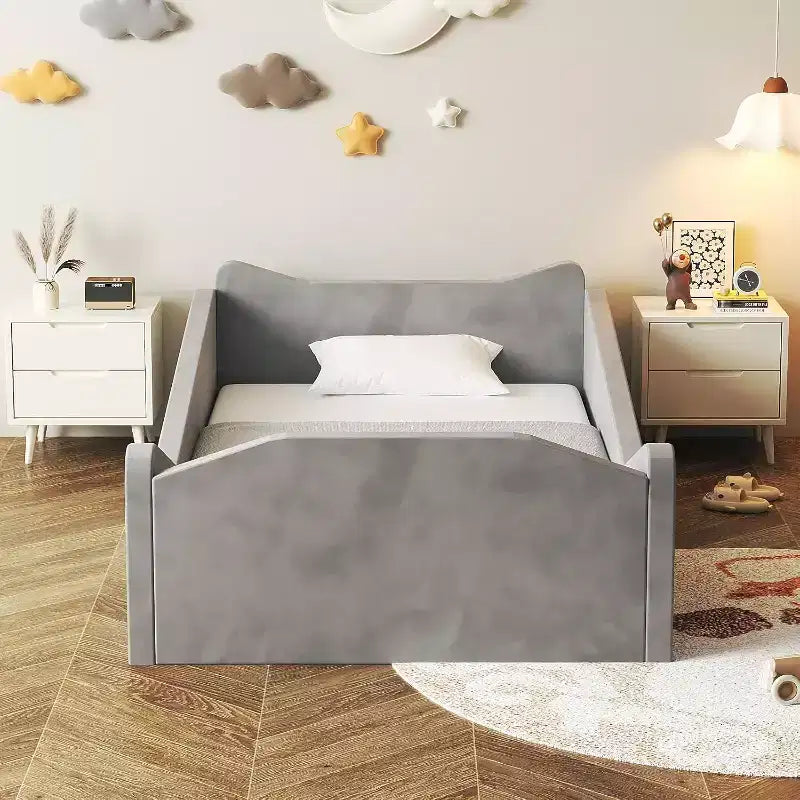 JOYMOR Toddler Bed, Floor Bed with Safety Guadrail, Montessori Toddler Bed with Animal Ear Shapes