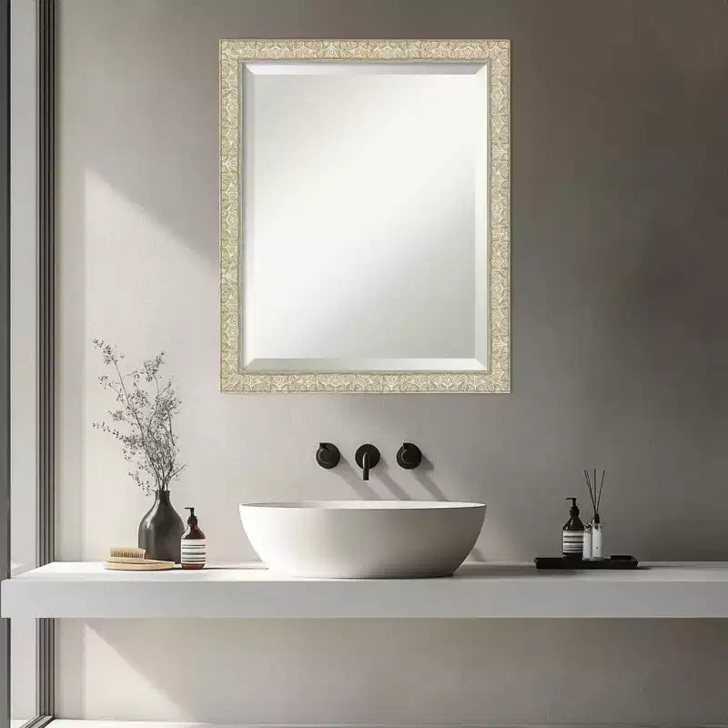 Amanti Art Lila Beveled Wood Framed Bathroom Vanity Wall Mirror
