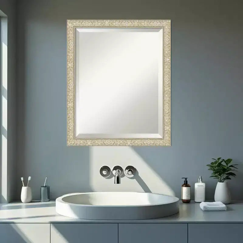 Amanti Art Lila Beveled Wood Framed Bathroom Vanity Wall Mirror