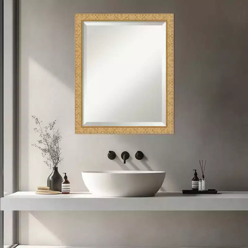 Amanti Art Lila Beveled Wood Framed Bathroom Vanity Wall Mirror
