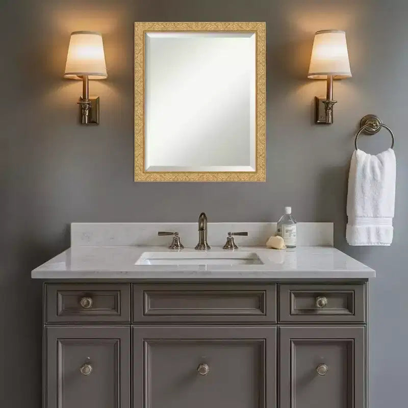 Amanti Art Lila Beveled Wood Framed Bathroom Vanity Wall Mirror
