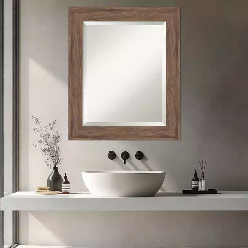 Amanti Art Pia Medium Brown Beveled Framed Bathroom Vanity Wall Mirror