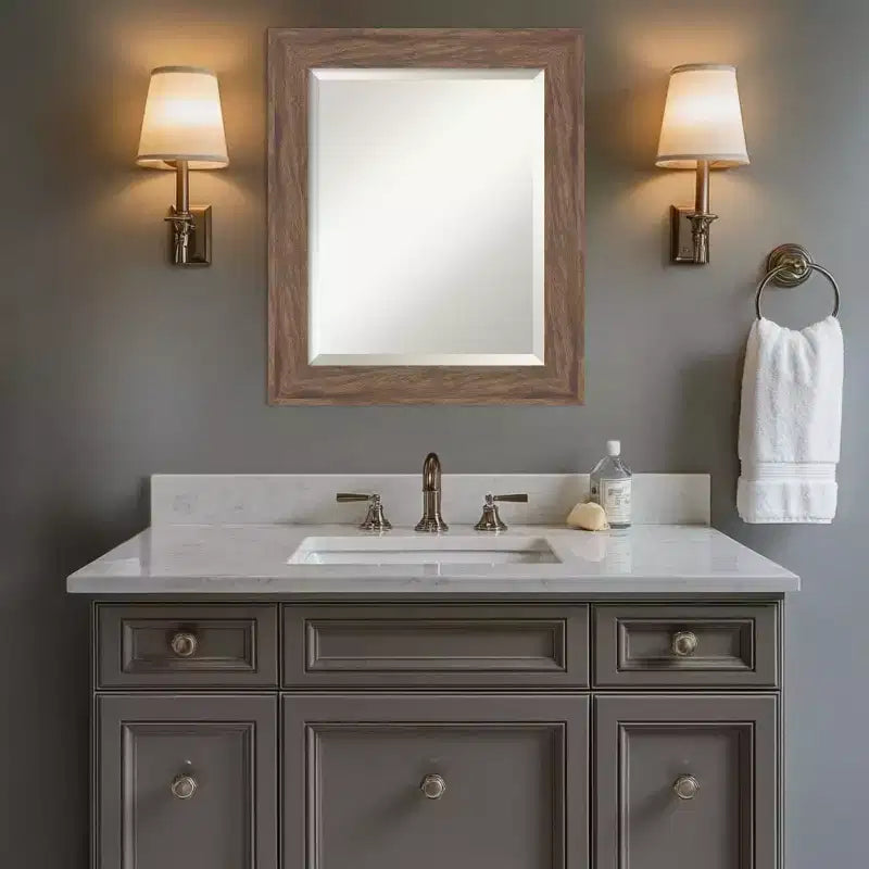 Amanti Art Pia Medium Brown Beveled Framed Bathroom Vanity Wall Mirror