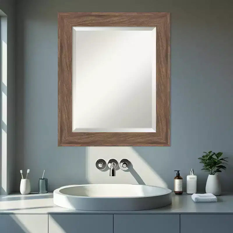 Amanti Art Pia Medium Brown Beveled Framed Bathroom Vanity Wall Mirror