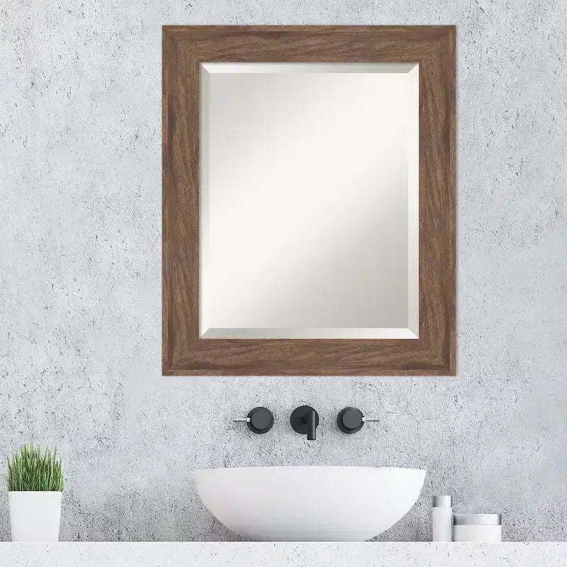 Amanti Art Pia Medium Brown Beveled Framed Bathroom Vanity Wall Mirror