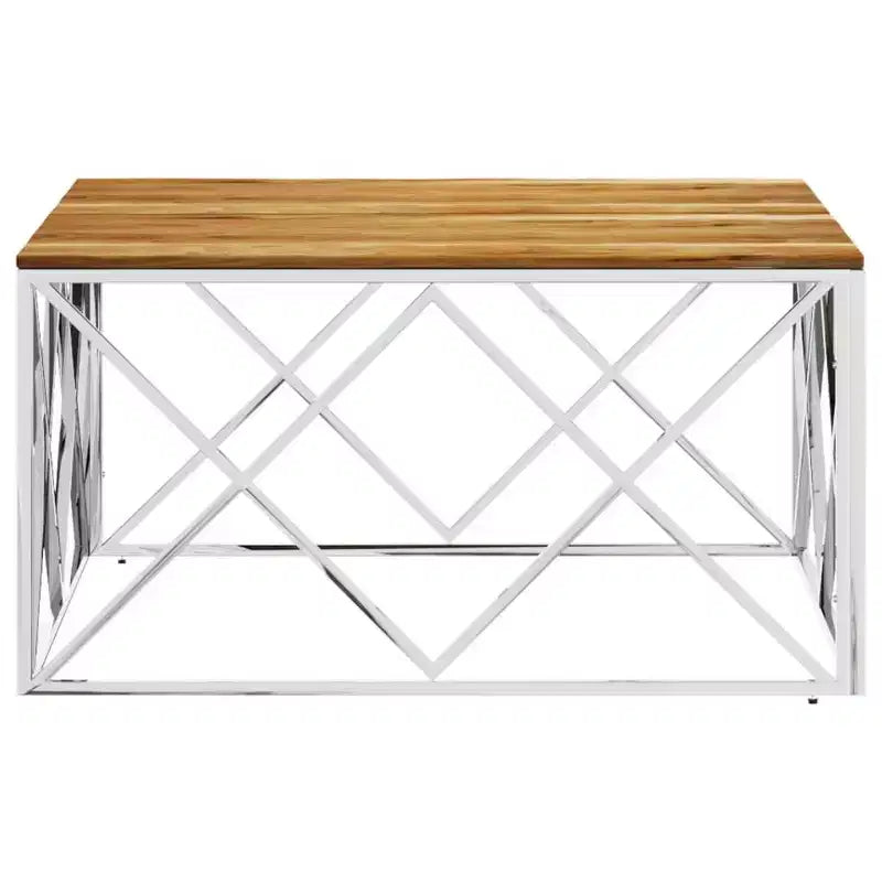 vidaXL Coffee Table Accent Side End Table for Living Room Stainless Steel - Silver and Light Brown Wood