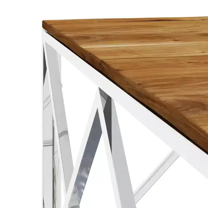 vidaXL Coffee Table Accent Side End Table for Living Room Stainless Steel - Silver and Light Brown Wood