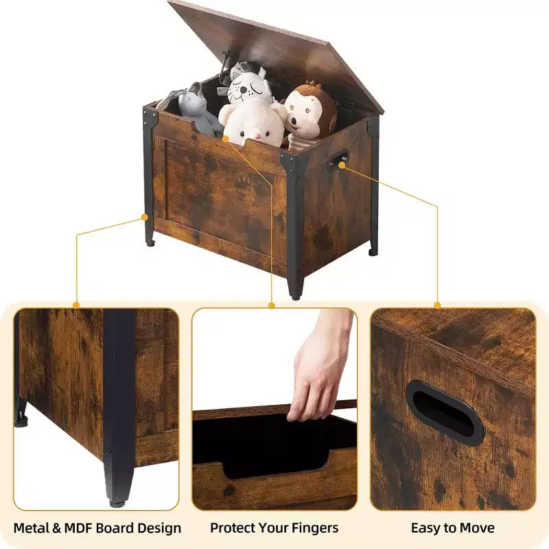 Storage Bench with Lid, Toy Box with Safety Hinge for Children's Room and Bedroom