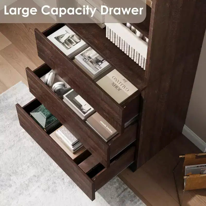 COZONY 70 Tall Bookcase with Drawers, Deep Wooden Bookshelf Storage Cabinet Organizer, Farmhouse Style, Home Office/Living Room, Brown
