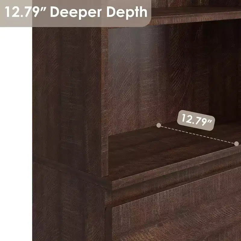 COZONY 70 Tall Bookcase with Drawers, Deep Wooden Bookshelf Storage Cabinet Organizer, Farmhouse Style, Home Office/Living Room, Brown