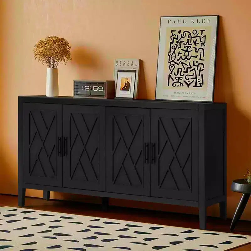 CuisinSmart 60'' Sideboard Buffet Cabinet, Vintage Wooden Sideboard Storage Cabinet with 4 Doors&Adjustable Shelf, Accent Cabinet for Living Room