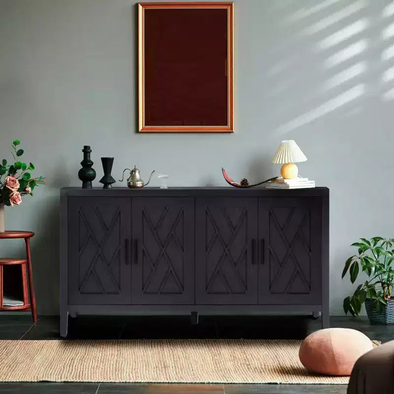 CuisinSmart 60'' Sideboard Buffet Cabinet, Vintage Wooden Sideboard Storage Cabinet with 4 Doors&Adjustable Shelf, Accent Cabinet for Living Room