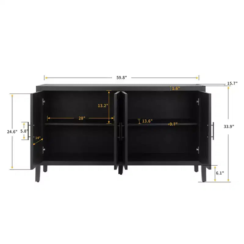CuisinSmart 60'' Sideboard Buffet Cabinet, Vintage Wooden Sideboard Storage Cabinet with 4 Doors&Adjustable Shelf, Accent Cabinet for Living Room
