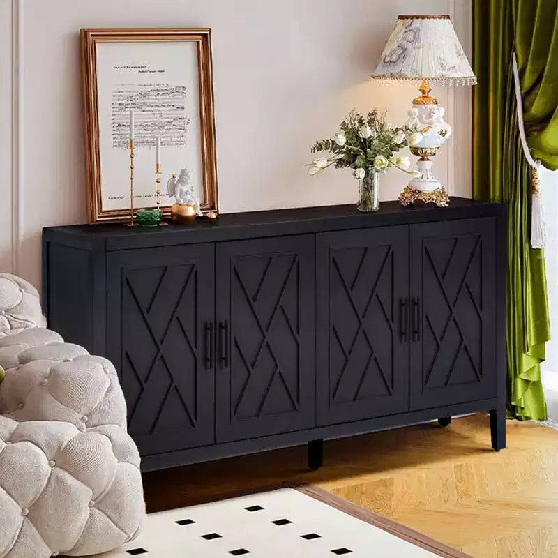CuisinSmart 60'' Sideboard Buffet Cabinet, Vintage Wooden Sideboard Storage Cabinet with 4 Doors&Adjustable Shelf, Accent Cabinet for Living Room