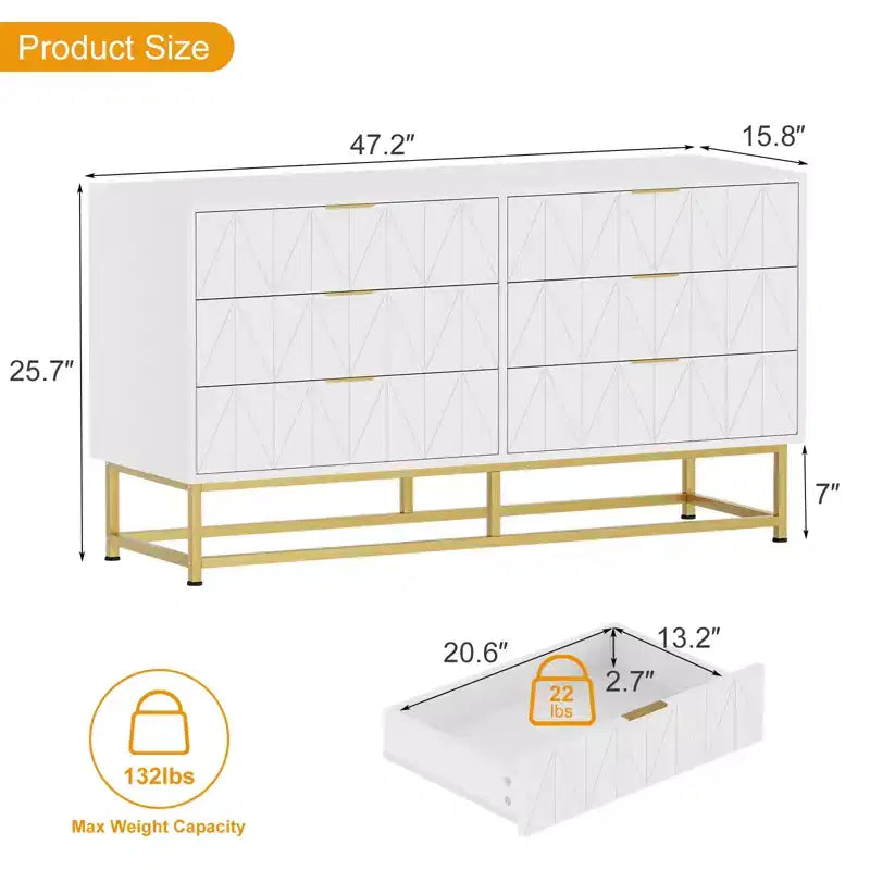 Modern Chests of Drawers 6-Drawer Fabric Dresser,Compact Storage Chest for Bedroom, Narrow Nightstand End Table