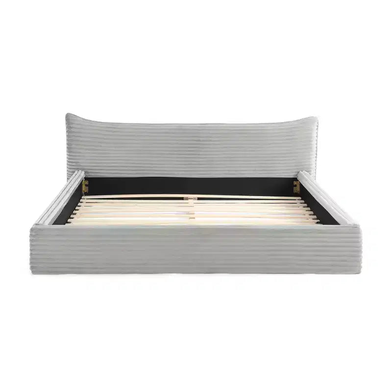 Queen Size Upholstered Bed Frame Grounded Platform Bed with Curved Headboard, Velvet - ModernLuxe