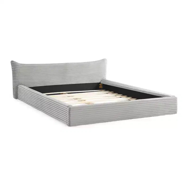 Queen Size Upholstered Bed Frame Grounded Platform Bed with Curved Headboard, Velvet - ModernLuxe