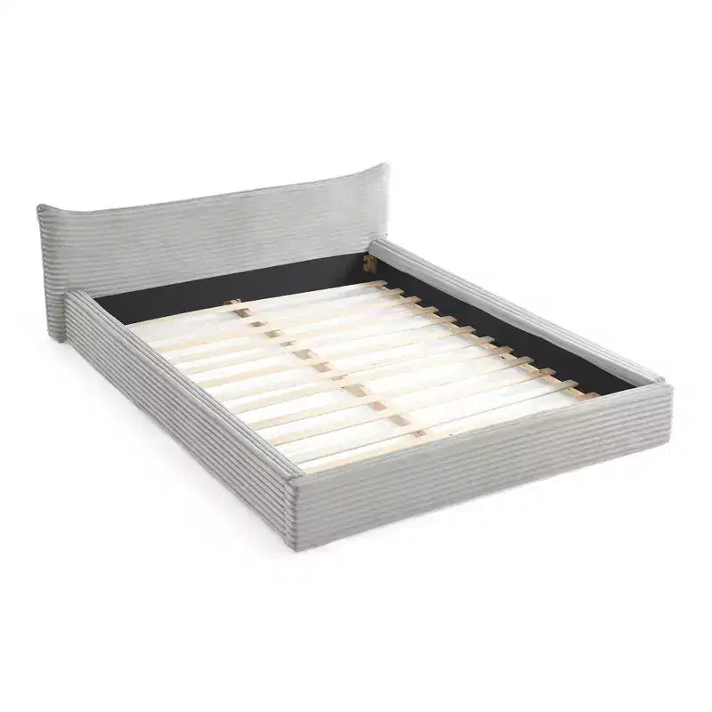 Queen Size Upholstered Bed Frame Grounded Platform Bed with Curved Headboard, Velvet - ModernLuxe