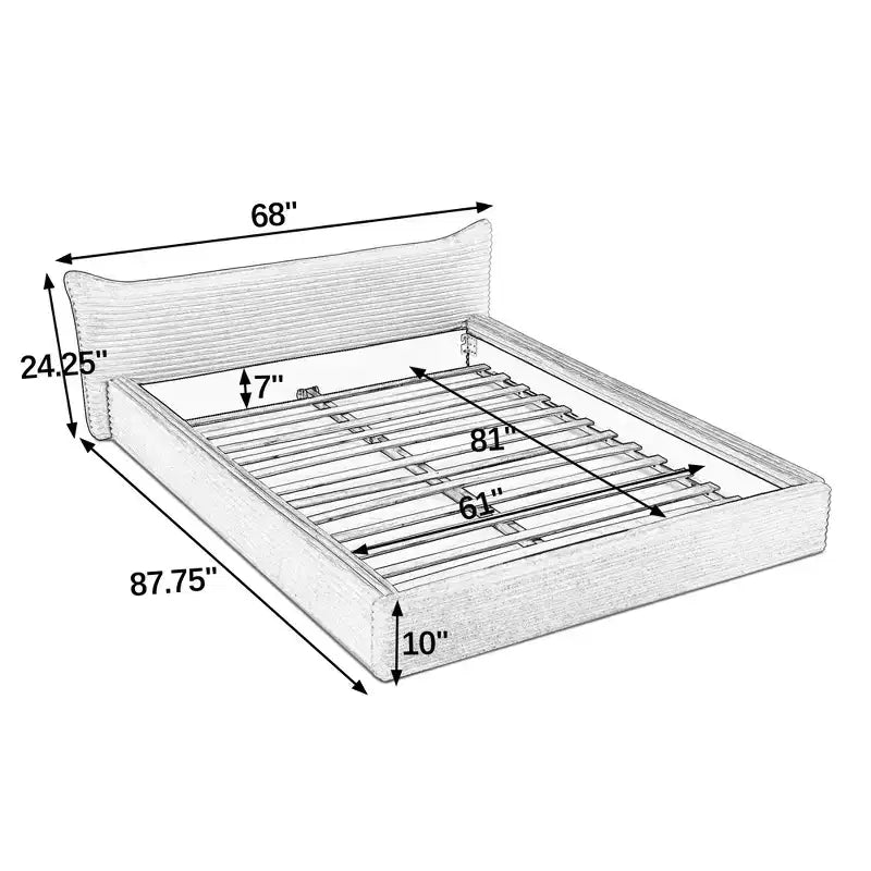 Queen Size Upholstered Bed Frame Grounded Platform Bed with Curved Headboard, Velvet - ModernLuxe