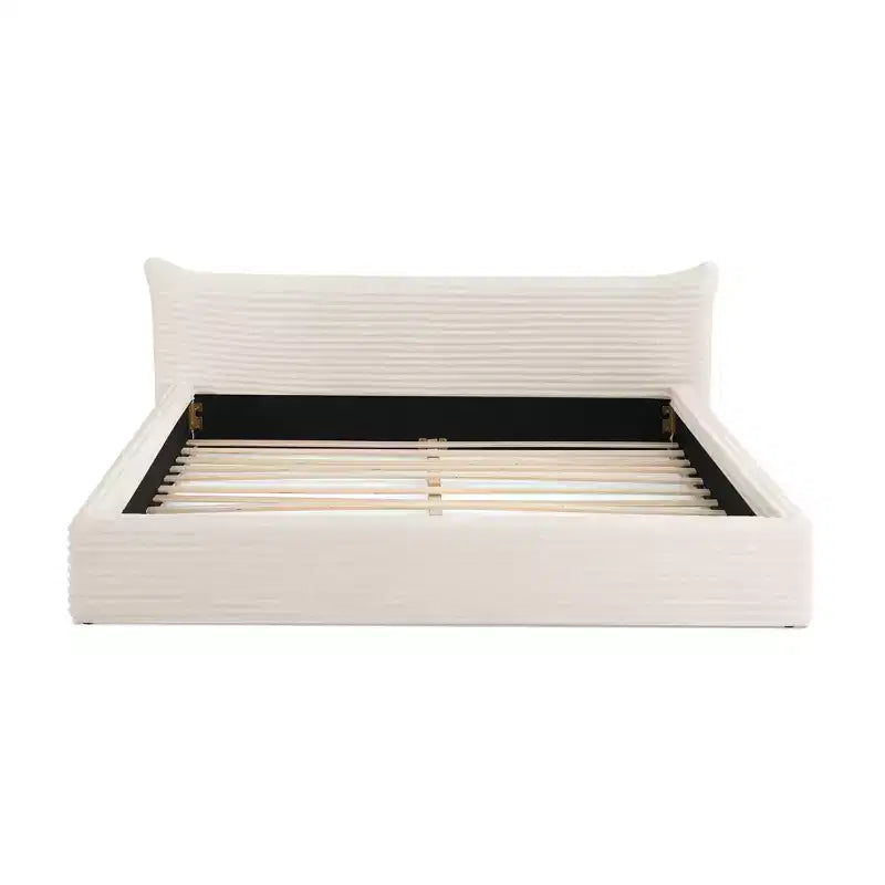 Queen Size Upholstered Bed Frame Grounded Platform Bed with Curved Headboard, Velvet - ModernLuxe
