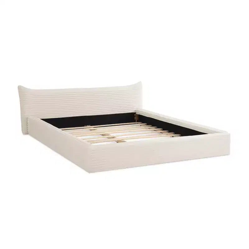 Queen Size Upholstered Bed Frame Grounded Platform Bed with Curved Headboard, Velvet - ModernLuxe