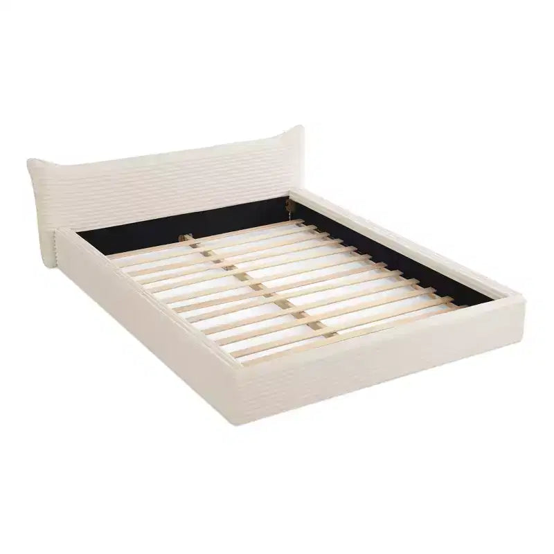 Queen Size Upholstered Bed Frame Grounded Platform Bed with Curved Headboard, Velvet - ModernLuxe