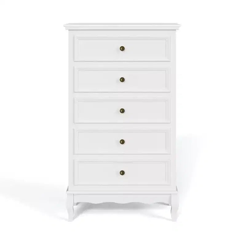 5 Drawer Dresser for Bedroom, Modern Storage Closet Cabinet Organizerwith Solid Wood Legs and Painted Finish-White