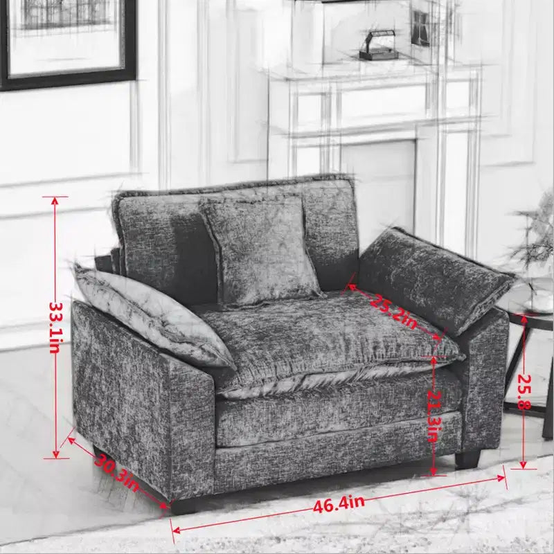 CLIHOME Cloud Sofa Single Seat, Modern Sectional Couch, Comfy Double Layer Upholstered Seat Cushion, Breathable Chenille Fabric