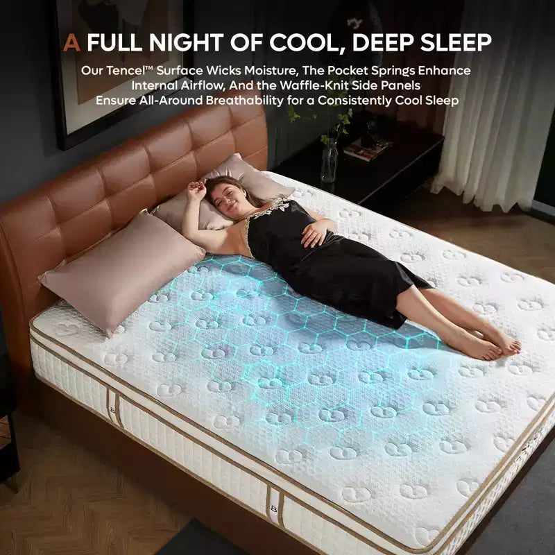 12 inch Full Size Tencel Medium Hybrid Mattress, Plush Layer and Cooling Gel Memory Foam Mattress in a Box