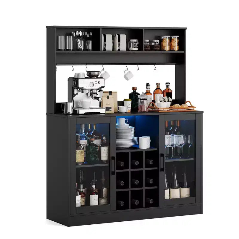 Industrial Side Table with Charging Station, Retro End Table with Wine Rack