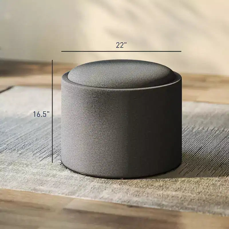 Round Storage Ottoman Coffee Table with Flip Top Tray, Linen Fabric Upholstered Footstool with Hidden Compartment