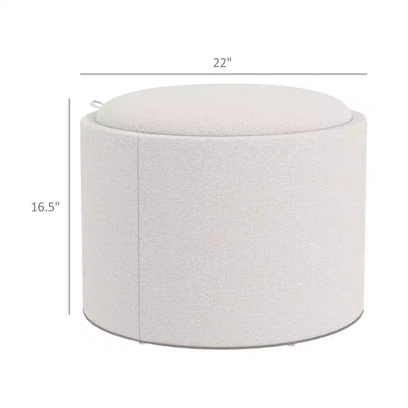 Round Storage Ottoman Coffee Table with Flip Top Tray, Linen Fabric Upholstered Footstool with Hidden Compartment