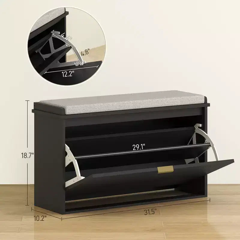 Shoe Storage Bench with Padded Seat Cushion and Flip-Drawer, Entryway Bench, Shoe Cabinet, 31.5x10.2x18.7 Inches