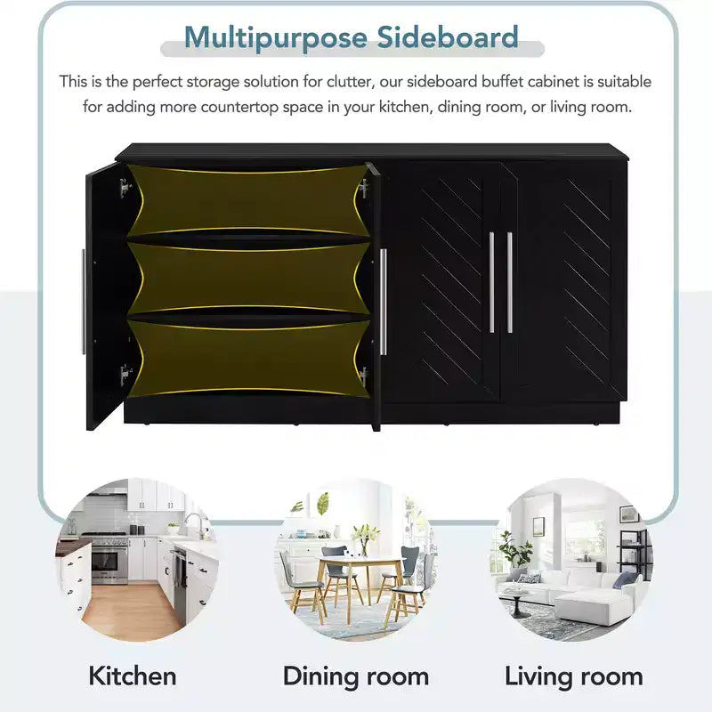 Sideboard Buffet Cabinet, Modern Accent Console Table, Wooden Floor Cabinet with 4 Doors, Wood Buffet Sideboards Cabinet