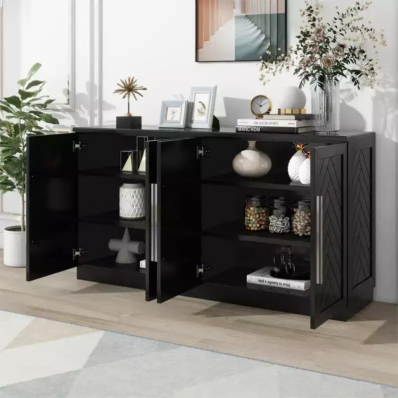 Sideboard Buffet Cabinet, Modern Accent Console Table, Wooden Floor Cabinet with 4 Doors, Wood Buffet Sideboards Cabinet