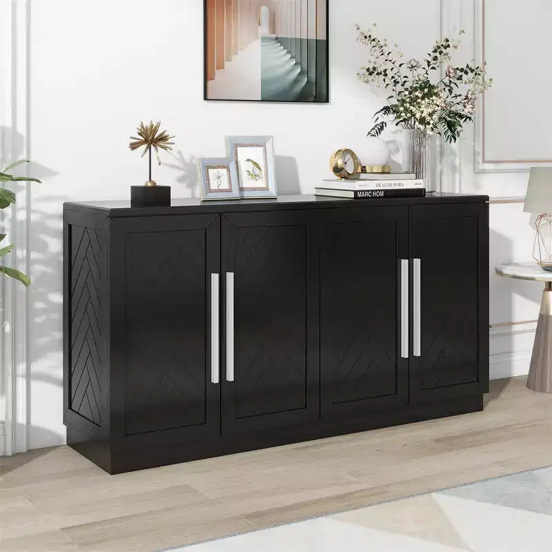 Sideboard Buffet Cabinet, Modern Accent Console Table, Wooden Floor Cabinet with 4 Doors, Wood Buffet Sideboards Cabinet