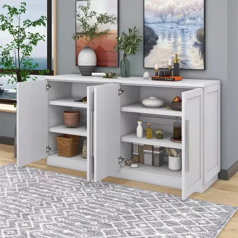 Sideboard Buffet Cabinet, Modern Accent Console Table, Wooden Floor Cabinet with 4 Doors, Wood Buffet Sideboards Cabinet