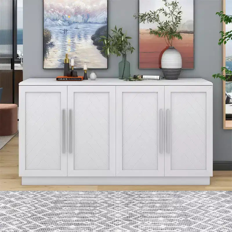 Sideboard Buffet Cabinet, Modern Accent Console Table, Wooden Floor Cabinet with 4 Doors, Wood Buffet Sideboards Cabinet