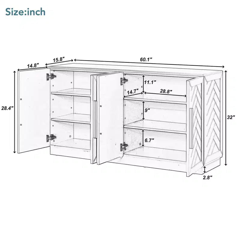 Sideboard Buffet Cabinet, Modern Accent Console Table, Wooden Floor Cabinet with 4 Doors, Wood Buffet Sideboards Cabinet